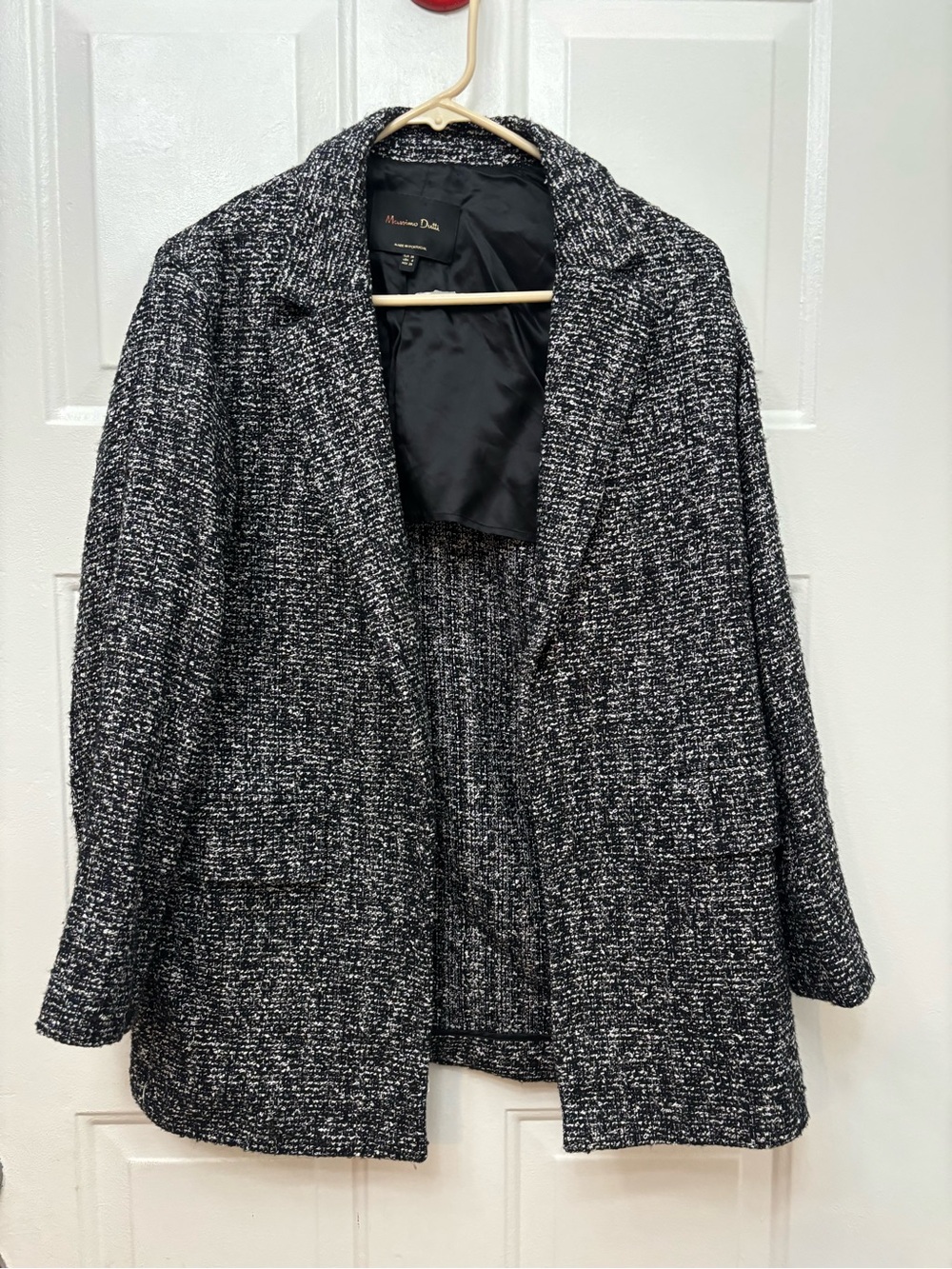 Massimo Dutti Black and White Tweed Blazer Jacket